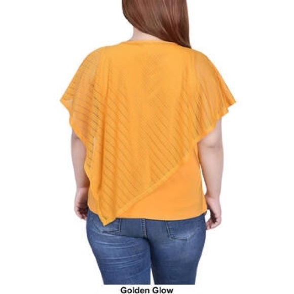 Yellow Plus Size NY Collection solid burnout poncho - Picture 2 of 5